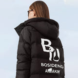 women's long loose  and hooded down coat for winter