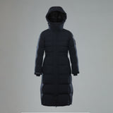 women's long and waist-belted down coat for winter