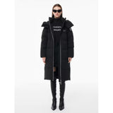 women's long loose  and hooded down coat for winter