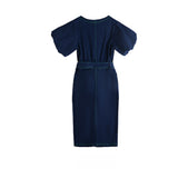 women's slim belted denim long dress