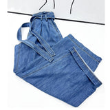 women's high waist  belted wide leg jeans